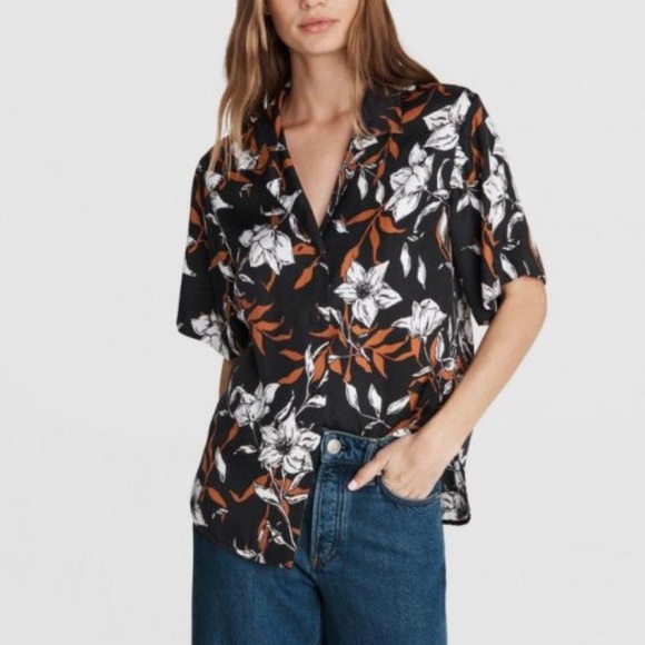 Rag & Bone Mare Hawaiian Button Down Short Sleeve Silk Blend Shirt Size Small - Picture 3 of 13